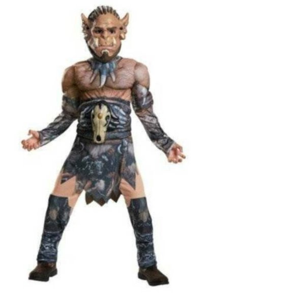 Warcraft Durotan Warrior Halloween Costume 7/8 Muscle Jumpsuit, Mask Boys 3 Pc - Picture 1 of 6